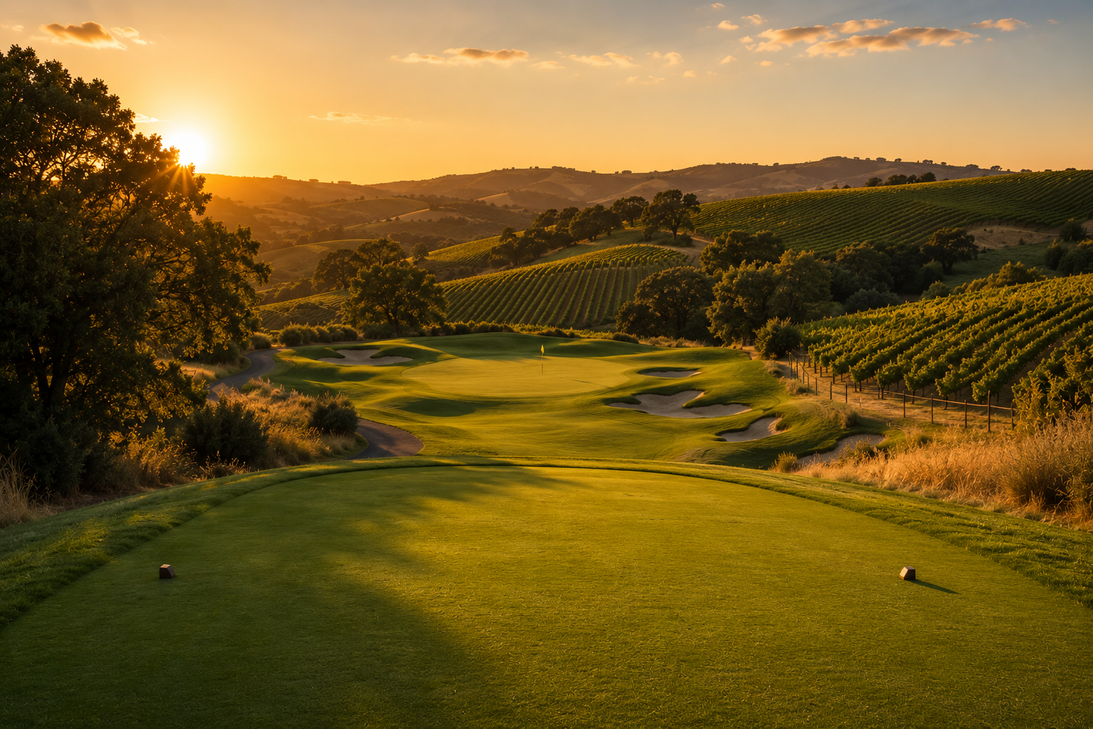 Golf course at sunset