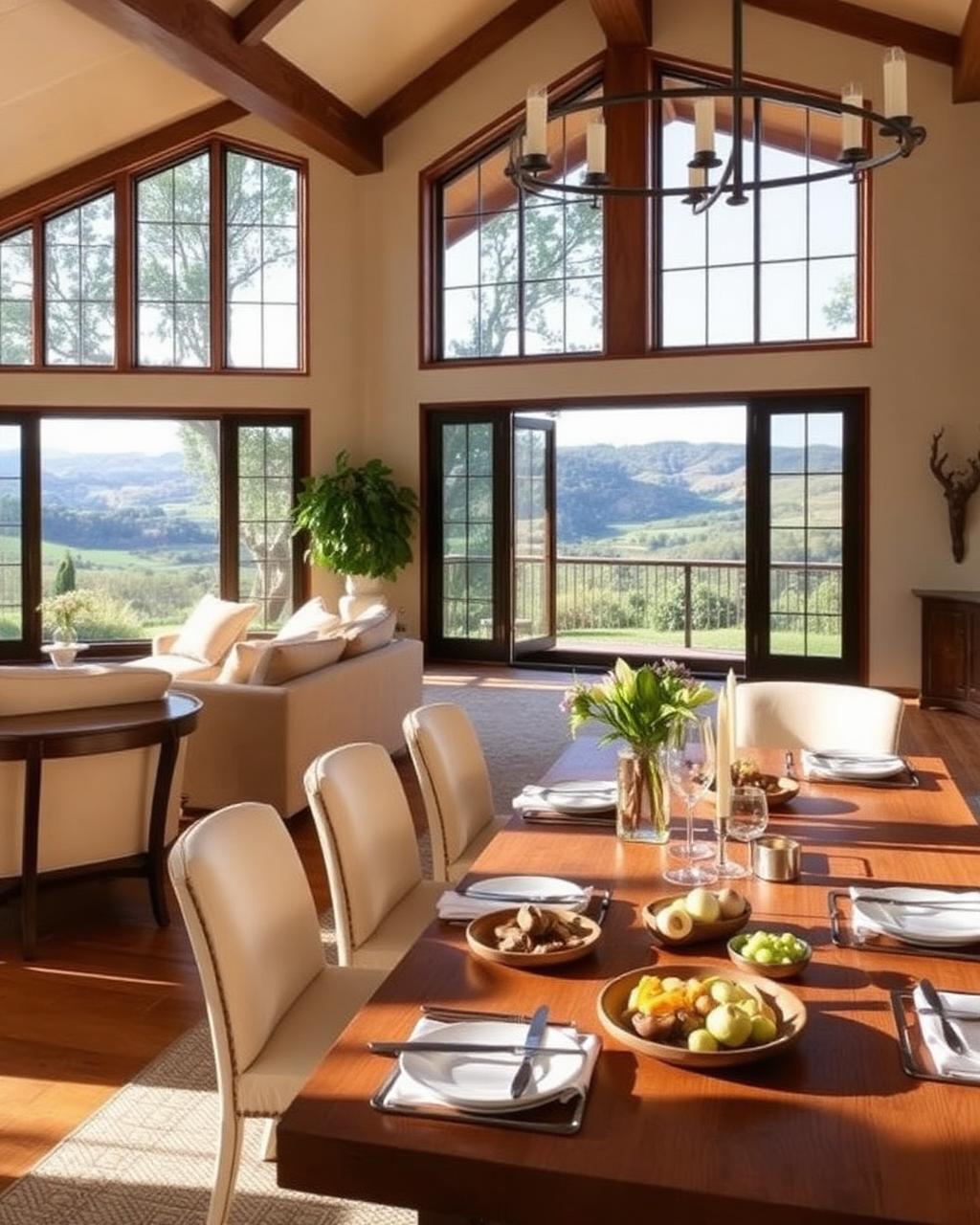 Bright residential dining area overlooking Sonoma County landscape