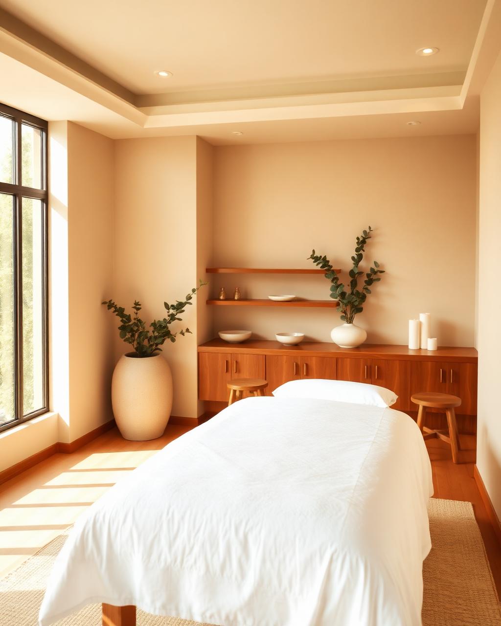Calm, private massage therapy room in the wellness area